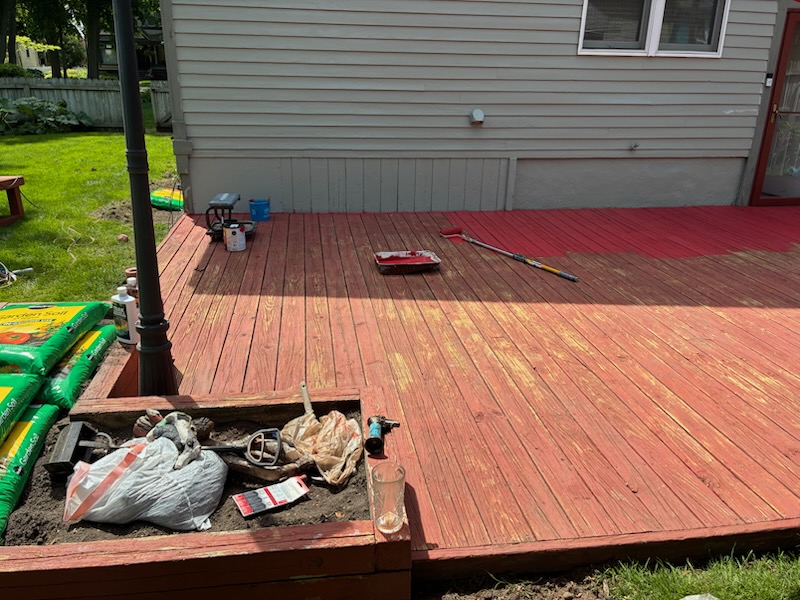 Freshly stained wooden deck